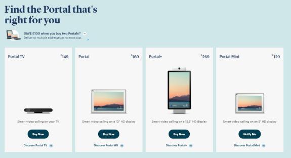 Lancashire Telegraph: Facebook Portal products available via their website (Credit: Facebook Portal website) Lancashire Telegraph: Facebook Portal products available via their website (Credit: Facebook Portal website)