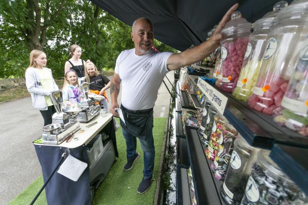 Pat Craven, 61, is the owner of Pendle Witch Sweets. He sells his sweets from his wide beam narrow boat which travels from Foulridge to Rodley, West Yorkshire, pictured in West Yorks