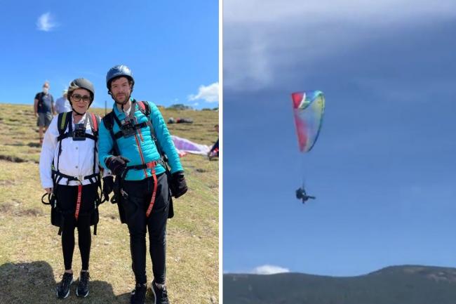 Beverley Callard and Jordan North went paragliding in Spain (Photo: Twitter/@jordannorth1/ ITV)