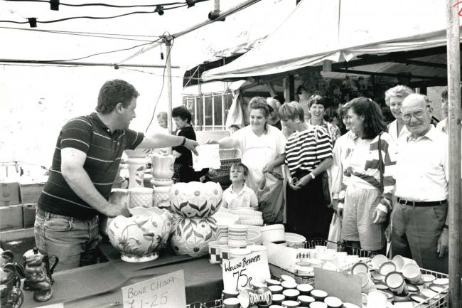 Pot fair on Burnley Market, 1991