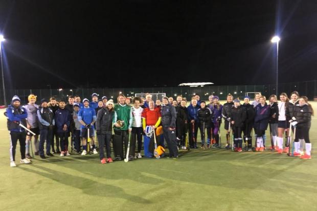 Anna Toman with the all senior players at Clitheroe and Blackburn Hockey Club