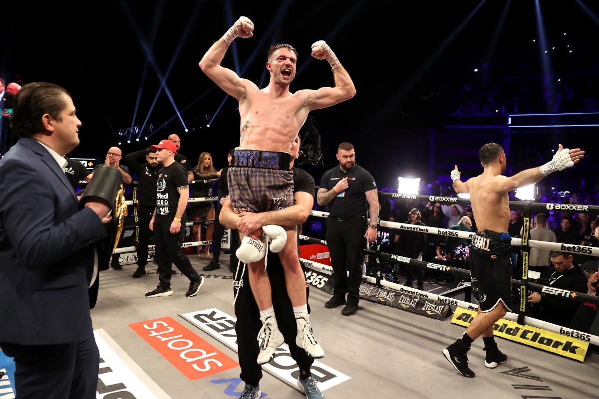 Josh Taylor celebrates his controversial win over a devastated Jack Catterall