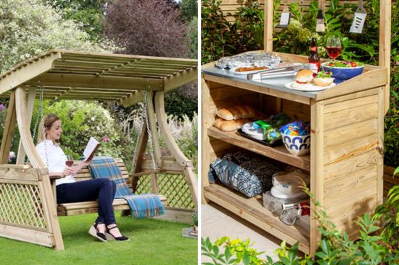 Lancashire Telegraph: (left to right) Swing seat and BBQ servery. Credit: You Garden Lancashire Telegraph: (left to right) Swing seat and BBQ servery. Credit: You Garden