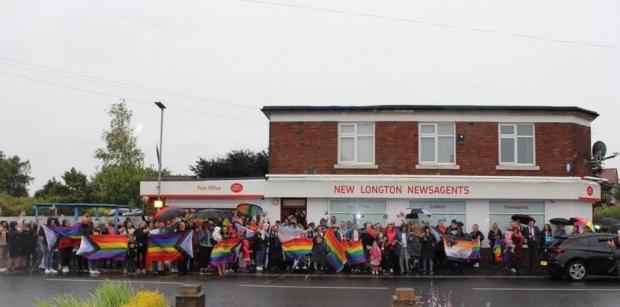 Lancashire Telegraph: People rallying outside New Longton Post Office and Convenience Store, near Preston