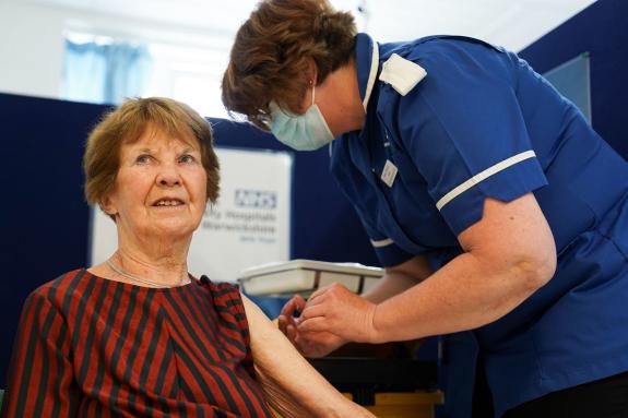 Lancashire Telegraph: Margaret Keenan, 92, receives her spring Covid-19 booster shot at University Hospital Coventry. Picture: PA Lancashire Telegraph: Margaret Keenan, 92, receives her spring Covid-19 booster shot at University Hospital Coventry. Picture: PA
