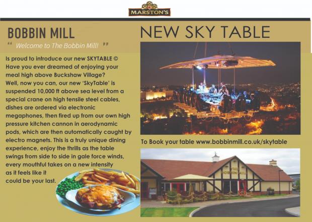 Lancashire Telegraph: The hoax Facebook post promises a 'sky table' at Bobbin Mill in Chorley