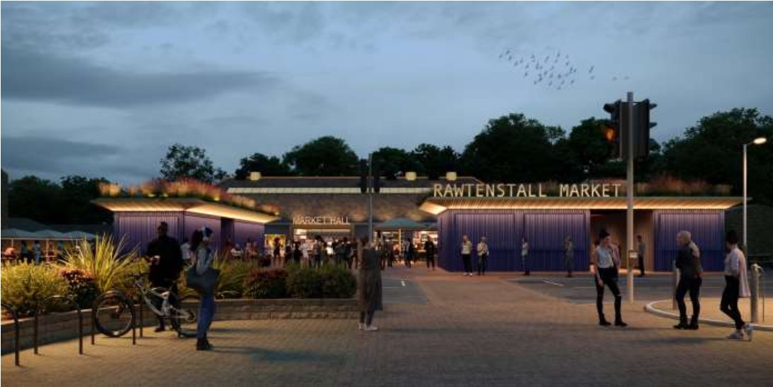 Rawtenstall Market Hall view. Image from Rossendale Council report on Levelling-Up bid August 2022. 