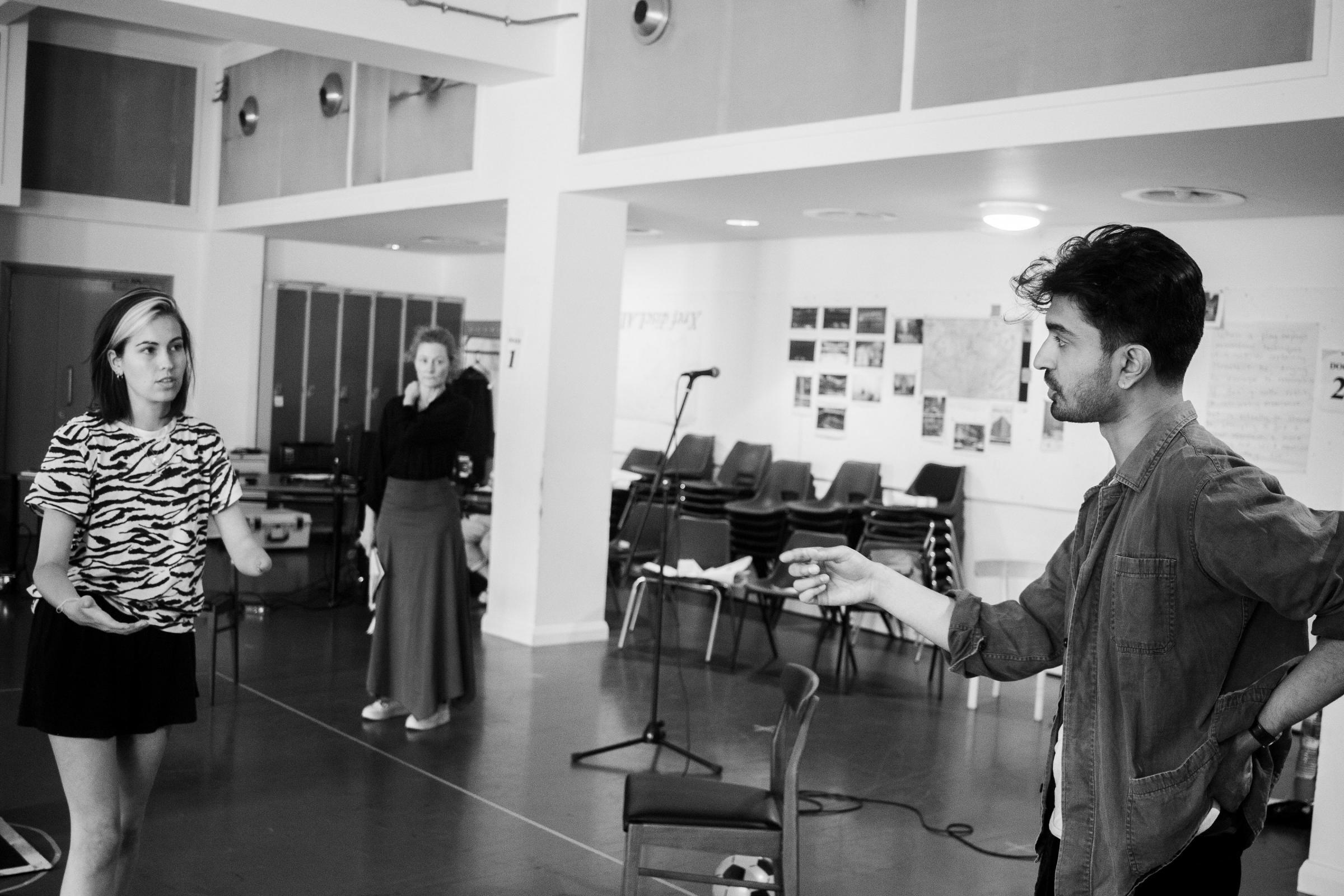 Rhiannon Clements and Geraldine Somerville rehearse a scene with director Atri Banerjee (Pictures: Ella Sommeil)