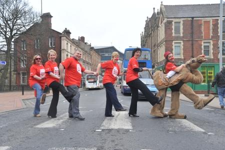Staff from BT exchange, Jubilee Street in Blackburn raise money with Humphrey the camel.
