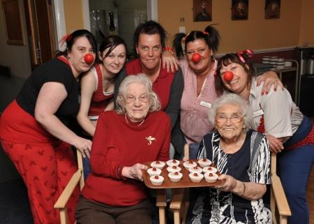 Comic Relief fun with staff and residents at Old Gates Nursing Home in Blackburn.