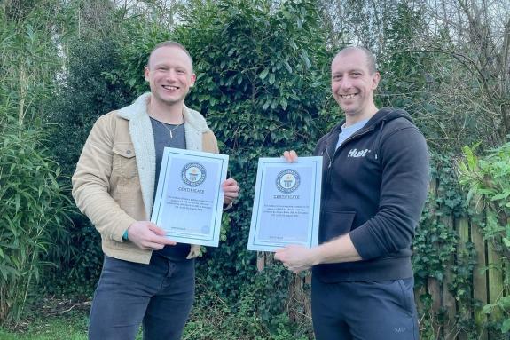 Lancashire Telegraph: John Darwen and James Baker with their Guinness World Record certificates Lancashire Telegraph: John Darwen and James Baker with their Guinness World Record certificates