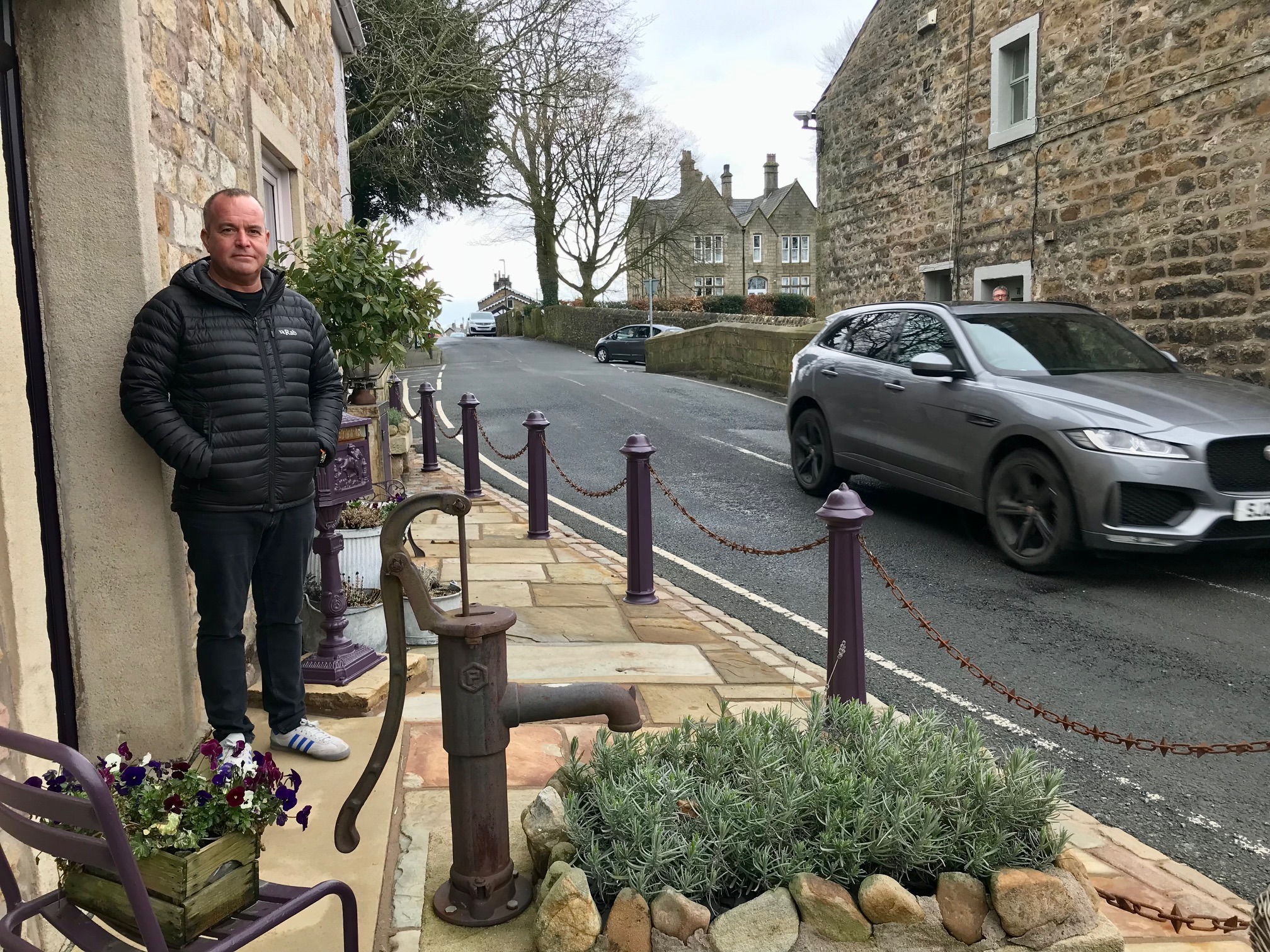 Simon Parr outside his house at Waddington near Clitheroe. Steve Nightingale is on the right, outside his home being passed by a car. The old bridge takes traffic to and from West Bradford. Haweswater tunnel Haweswater tunnel planning application by 
