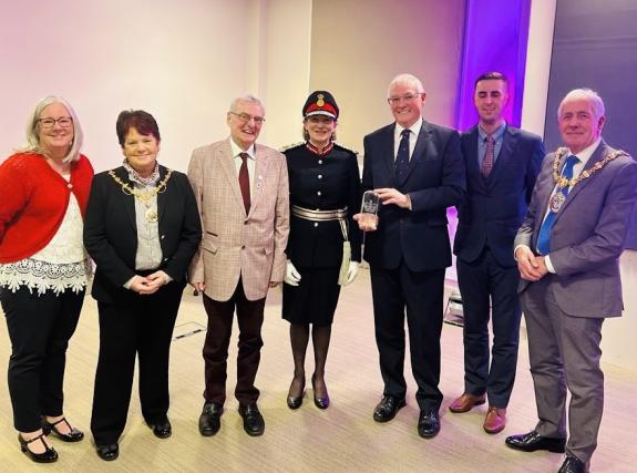 Lancashire Telegraph: Peter Leatham Trust Chairman of the OASST holding the Kings Award alongside other members of the OASST the Mayor and Mayoress of Hyndburn and Lord Lieutenant of Lancashire Lancashire Telegraph: Peter Leatham Trust Chairman of the OASST holding the Kings Award alongside other members of the OASST the Mayor and Mayoress of Hyndburn and Lord Lieutenant of Lancashire