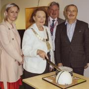 The cake cutting: (left to right) Nicola Hopkins, Cllr Stella Brunskill, Ckllr S tuart Hirst and managing director Gary Little