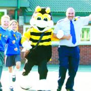 SOUNDS GREAT: PCSO Mark Dixon, with Daniel Day, Kerry Hardman and Buzzy Bee at the launch of an earlier road safety campaign
