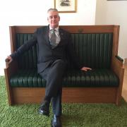 Graham Jones MP on one of the specially made benches.