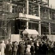 Laying the tower foundation stone