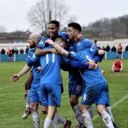 Josh Hmami nets the second goal before racing away to celebrate to be joined by his teammates