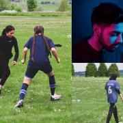 Areeb Dar and the girls playing football in Blackburn.