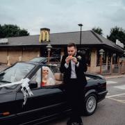Mercedes and Luke Gilrane at McDonald's on their wedding day (pictures courtesy of @Lauren's Weddings)