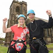 Rev Hannah Boyd and the Bishop of Burnley The Right Rev Philip North after their descent down the tower
