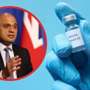 Sajid Javid (left) (PA) Person holding Covid vaccine with gloves on. (Canva)