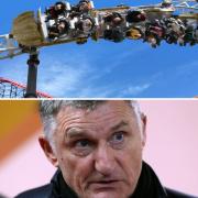 (top) Rollercoaster at Blackpool Pleasure Beach (bottom) Blackburn Rovers boss Tony Mowbray. Credit: PA