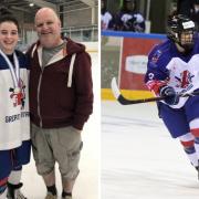Abbie with dad Anthony and in action for Team GB.