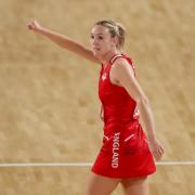 England’s Natalie Metcalf reacts during the Pool B Netball match between England and Trinidad and Tobago at The NEC on day one of 2022 Commonwealth Games in Birmingham. Picture date: Friday July 29, 2022.