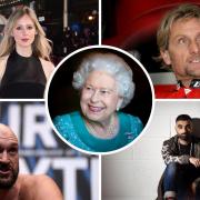 Diana Vickers, Carl Fogarty, Tyson Fury and Tez Ilyas. Middle is the Queen.