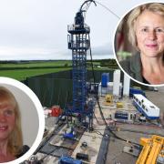 A fracking site. Inset is Susan Holliday, bottom and Cllr Alyson Barnes, top