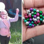 Tia Sheldon and small magnets, similar to those she ingested after trying TikTok fake piercing trend