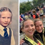 A photo of Imogen HG-Johnson at school (left) and Imogen during the Manchester Half Marathon  (right)