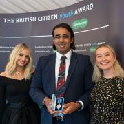 Dilip pictured with Kimberly Wyatt and Amelia Rusling at the award ceremony in Westminster