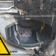 Lancashire Fire and Rescue shared an image of a tumble dryer that caught fire in Penwortham