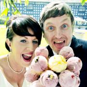 LUXURY RECIPE Colin and Rachel Bleasdale with their ice-cream cone bouquet