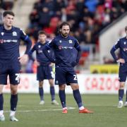 Rovers players look on dejected during the defeat at Rotherham United