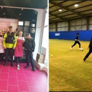 Left is Hyndburn Police at Finch Bakery. Right is Blackburn Police playing football game with young players the Blackburn Rovers kicks programme