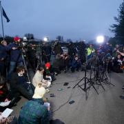 Police and reporters gathering for a Nicola Bulley case press conference