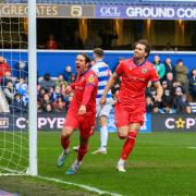 Sam Gallagher celebrates scoring Rovers' first goal