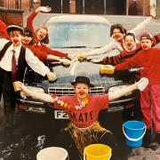 Comic Relief car wash at Heasandford Junior School, Burnley, in 1993  Louise Windle, centre, with Gemma Lee, Stacy Helm, Deborah Halstead, Leanne McNulty, Chris Johnson and Rebecca Brindle