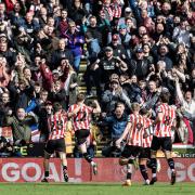 Sheffield United's Tommy Doyle  celebrates scoring his side's third goal