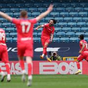Ben Brereton celebrates scoring Rovers' winning goal at Millwall