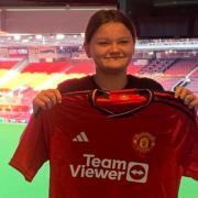 Brooklyn Hernon with her Manchester United shirt
