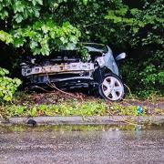 Car abandoned on Preston New Road in Samlesbury