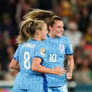 Ella Toone, right, celebrates scoring in a World Cup semi final