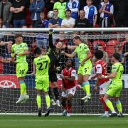 Pears punches a corner clear at Rotherham