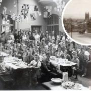 Padiham Archives Exhibition: Coronation party at Padiham Council School in June 1953. Inset is Moor Lane in the 1950s