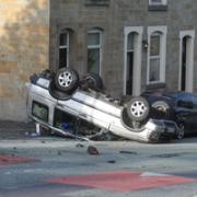 Car on roof in Burnley accident