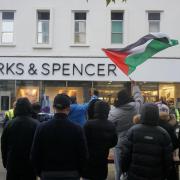 Around 150 protestors braved the cold and wet weather to show their support for Palestine in Blackburn town centre.